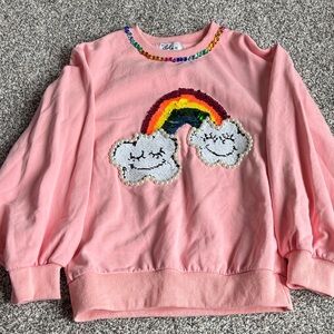 Lola + The Boys Pink Sequin Rainbow & Cloud Sweatshirt